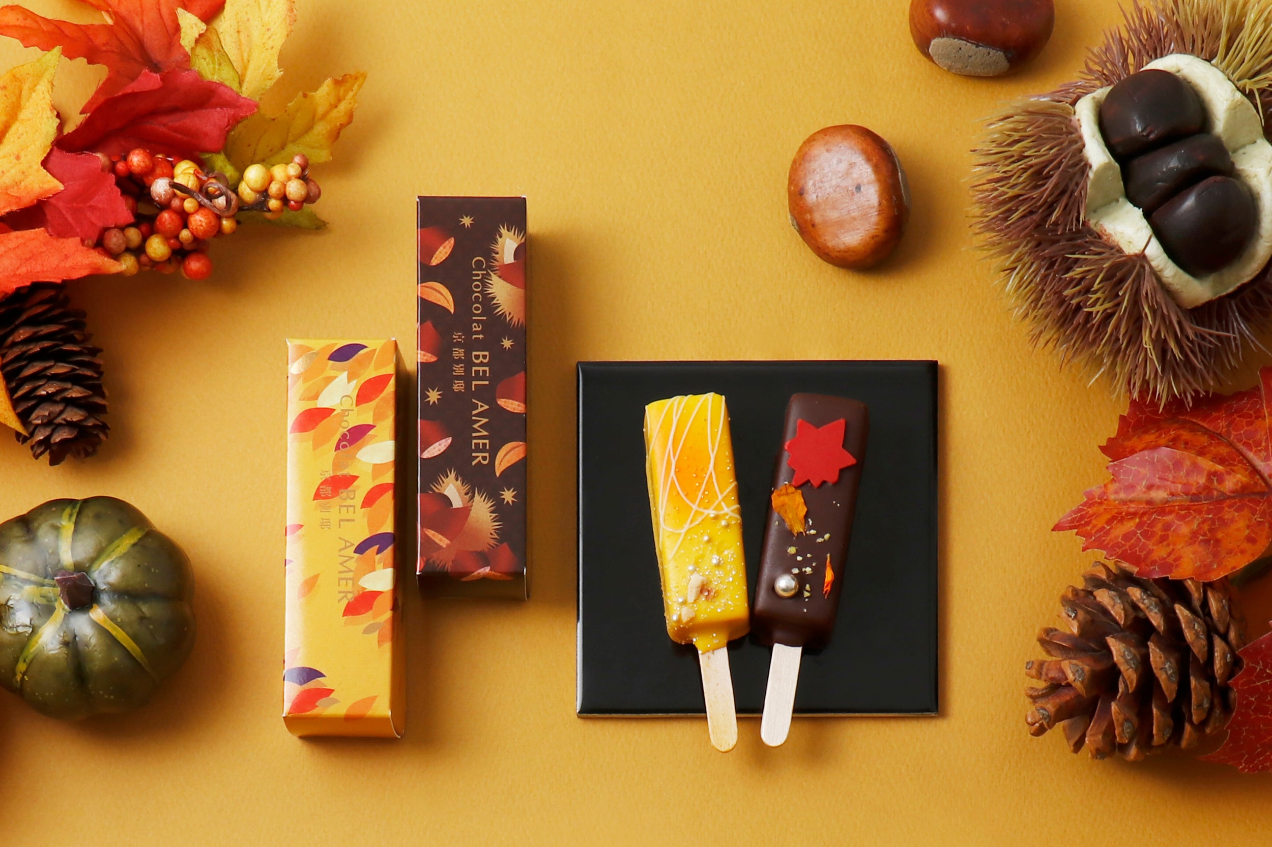 栗やかぼちゃ風味の季節限定ショコラや日本酒、お茶、果実などの国産